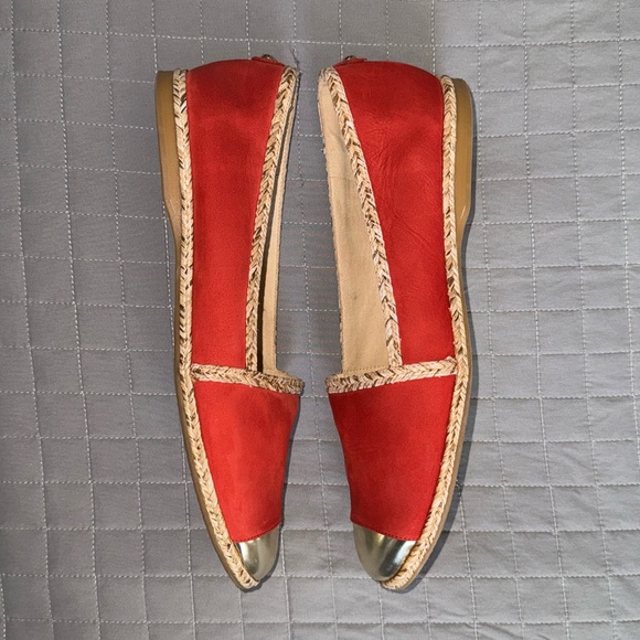 Stuart Weitzman Suede Espadrille Flats with Wicker Trim & Gold Toe - Picture 2 of 8